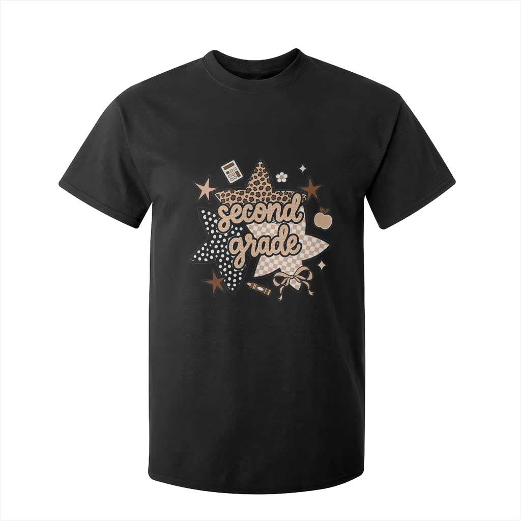 Second Grade Leopard Checkered Star Coquette T Shirt For Kid Cute 2nd Grade Girl Back to School Gift TS02 Black Print Your Wear