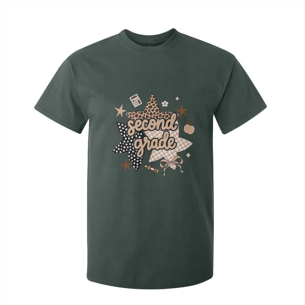 Second Grade Leopard Checkered Star Coquette T Shirt For Kid Cute 2nd Grade Girl Back to School Gift TS02 Dark Forest Green Print Your Wear