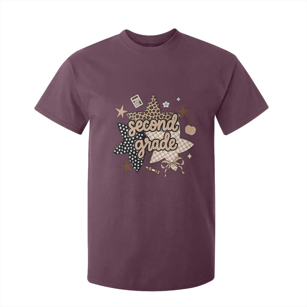 Second Grade Leopard Checkered Star Coquette T Shirt For Kid Cute 2nd Grade Girl Back to School Gift TS02 Maroon Print Your Wear