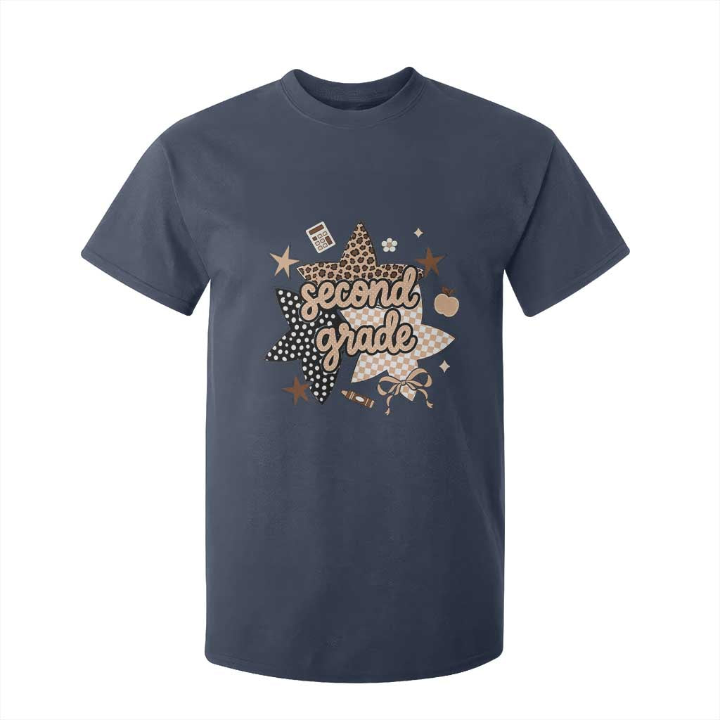 Second Grade Leopard Checkered Star Coquette T Shirt For Kid Cute 2nd Grade Girl Back to School Gift TS02 Navy Print Your Wear