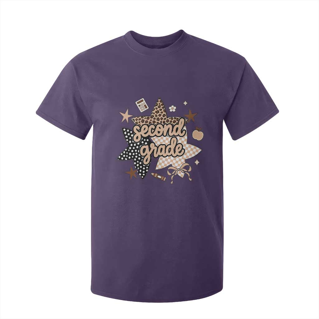 Second Grade Leopard Checkered Star Coquette T Shirt For Kid Cute 2nd Grade Girl Back to School Gift TS02 Purple Print Your Wear