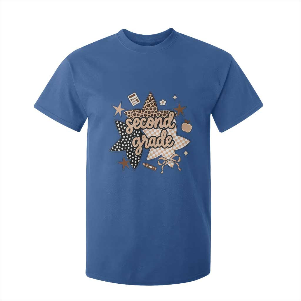 Second Grade Leopard Checkered Star Coquette T Shirt For Kid Cute 2nd Grade Girl Back to School Gift TS02 Royal Blue Print Your Wear