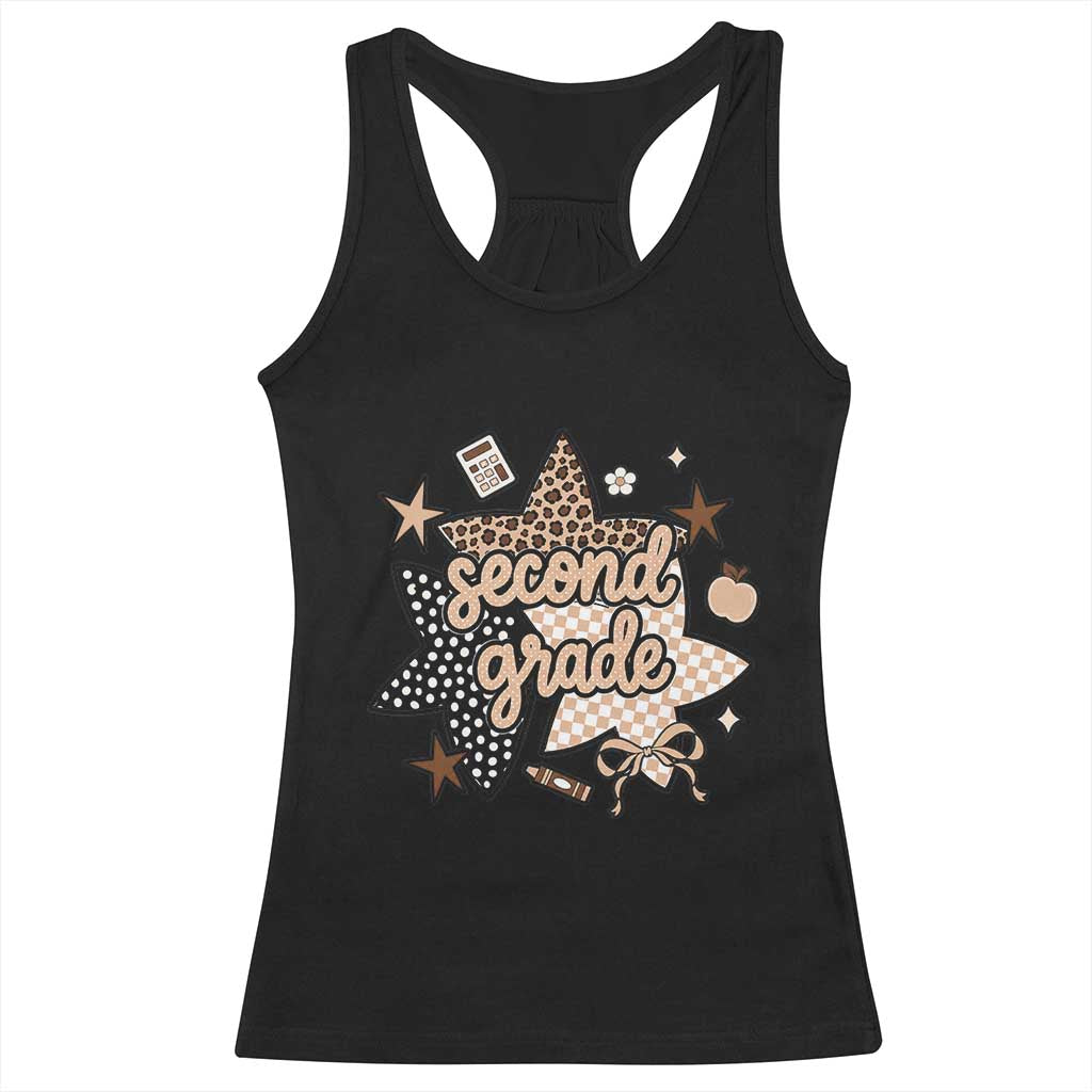Second Grade Leopard Checkered Star Coquette Racerback Tank Top Cute 2nd Grade Girl Back to School Gift TS02 Black Print Your Wear