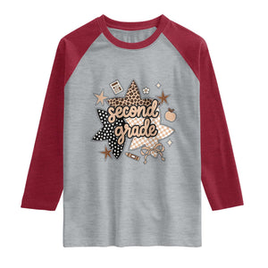Second Grade Leopard Checkered Star Coquette Raglan Shirt Cute 2nd Grade Girl Back to School Gift TS02 Heather Gray Heather Red Print Your Wear