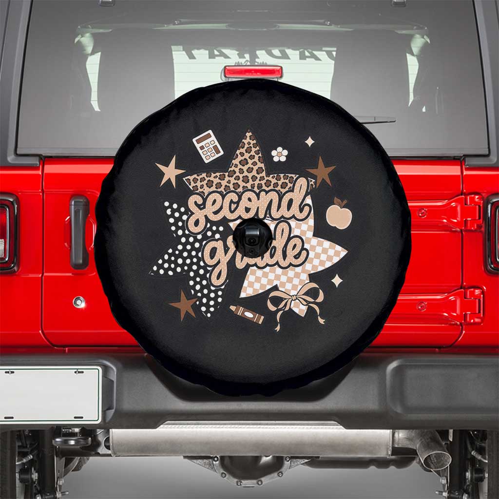 Second Grade Leopard Checkered Star Coquette Spare Tire Cover Cute 2nd Grade Girl Back to School Gift TS02 Black Print Your Wear