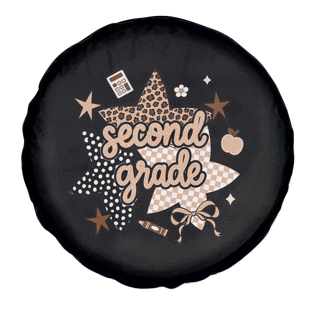 Second Grade Leopard Checkered Star Coquette Spare Tire Cover Cute 2nd Grade Girl Back to School Gift TS02 Print Your Wear