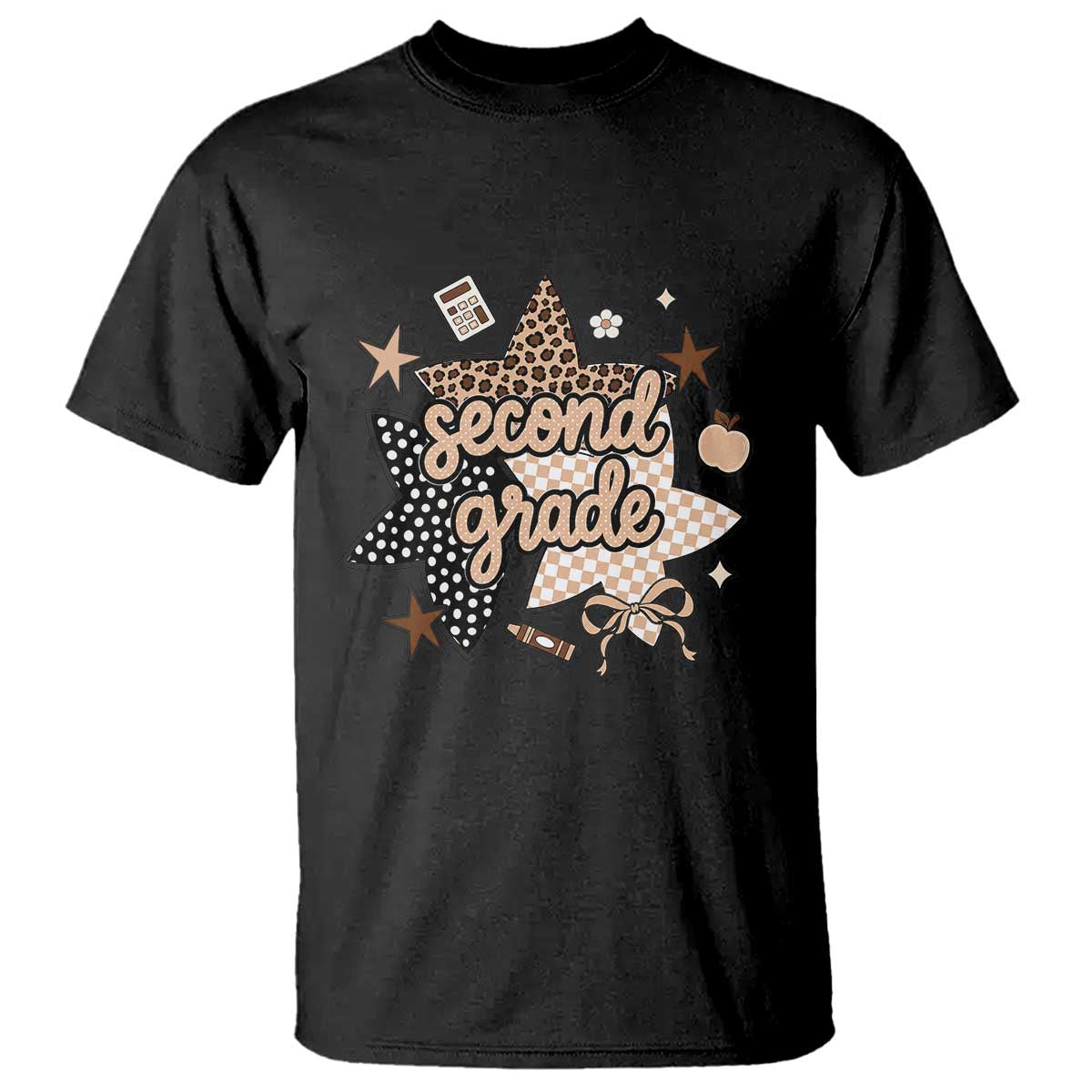 Second Grade Leopard Checkered Star Coquette T Shirt Cute 2nd Grade Girl Back to School Gift TS02 Black Print Your Wear