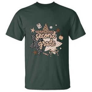 Second Grade Leopard Checkered Star Coquette T Shirt Cute 2nd Grade Girl Back to School Gift TS02 Dark Forest Green Print Your Wear