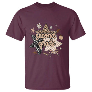 Second Grade Leopard Checkered Star Coquette T Shirt Cute 2nd Grade Girl Back to School Gift TS02 Maroon Print Your Wear