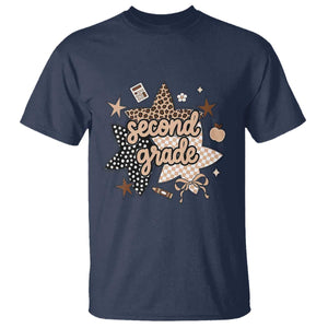 Second Grade Leopard Checkered Star Coquette T Shirt Cute 2nd Grade Girl Back to School Gift TS02 Navy Print Your Wear