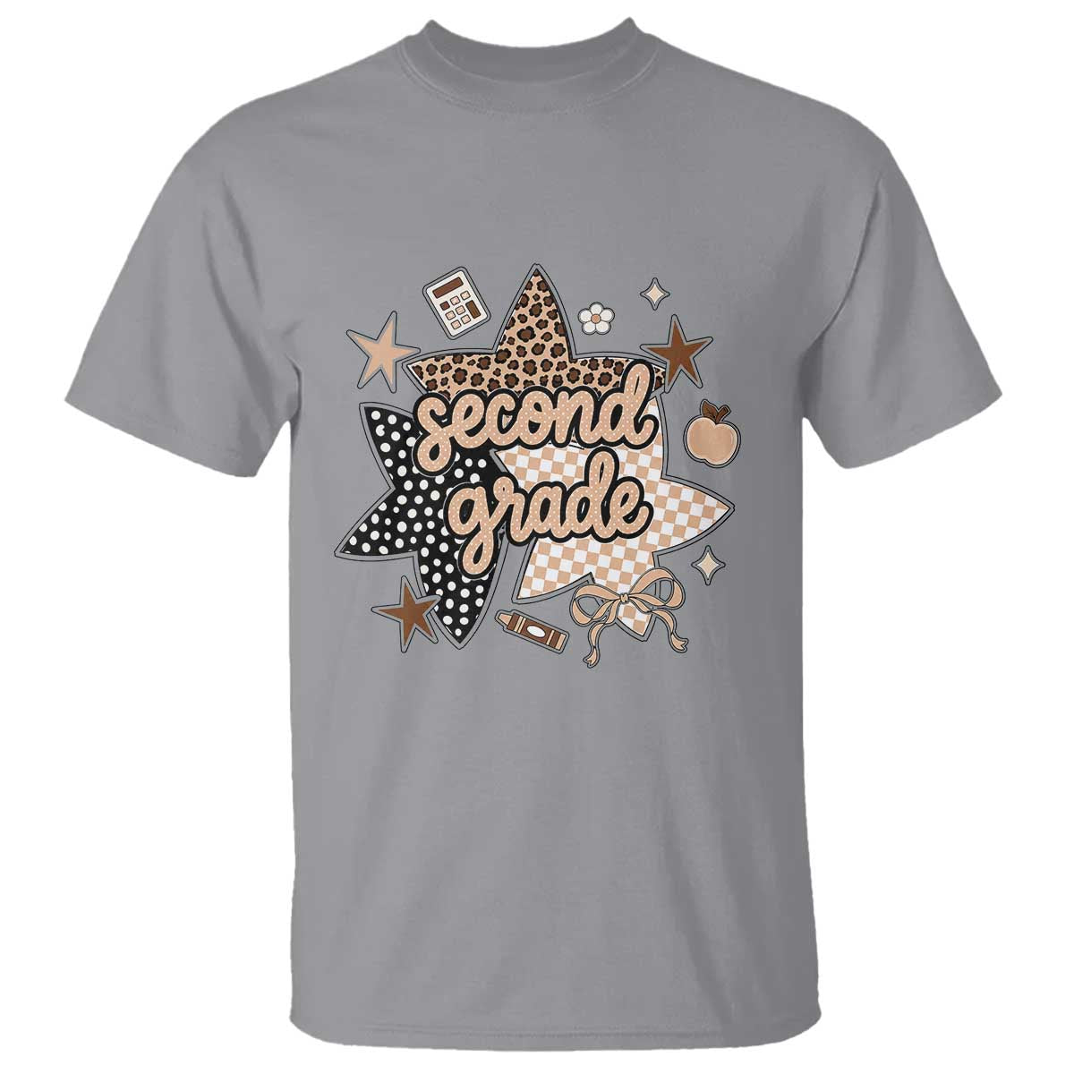 Second Grade Leopard Checkered Star Coquette T Shirt Cute 2nd Grade Girl Back to School Gift TS02 Sport Gray Print Your Wear