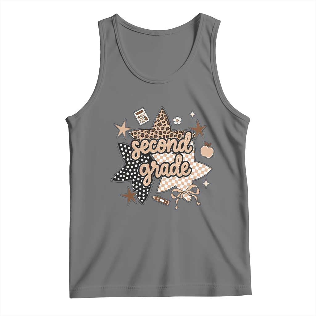 Second Grade Leopard Checkered Star Coquette Tank Top Cute 2nd Grade Girl Back to School Gift TS02 Black Heather Print Your Wear