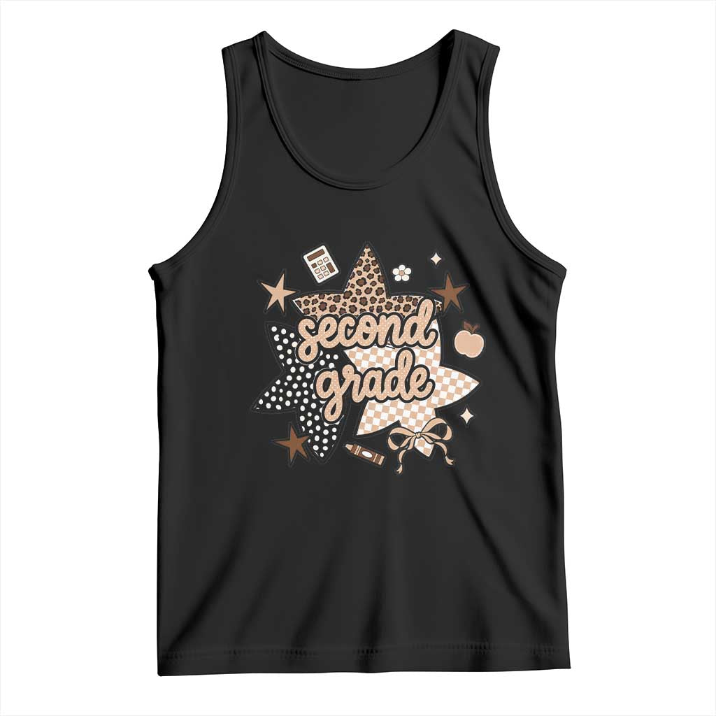 Second Grade Leopard Checkered Star Coquette Tank Top Cute 2nd Grade Girl Back to School Gift TS02 Black Print Your Wear