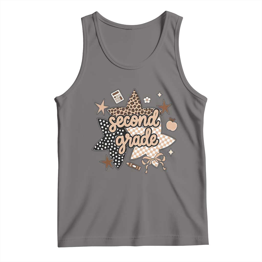 Second Grade Leopard Checkered Star Coquette Tank Top Cute 2nd Grade Girl Back to School Gift TS02 Deep Heather Print Your Wear