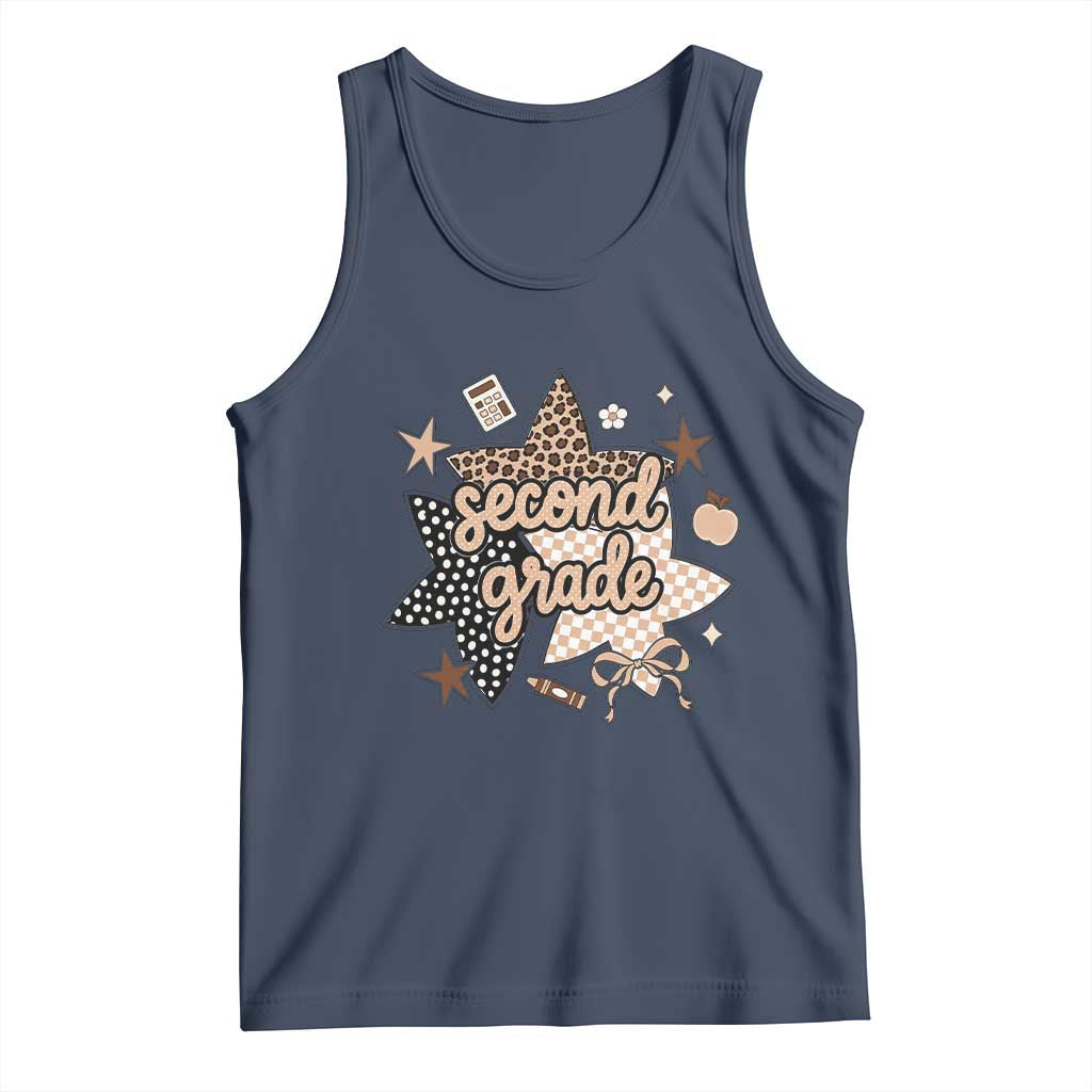 Second Grade Leopard Checkered Star Coquette Tank Top Cute 2nd Grade Girl Back to School Gift TS02 Navy Print Your Wear