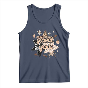 Second Grade Leopard Checkered Star Coquette Tank Top Cute 2nd Grade Girl Back to School Gift TS02 Navy Print Your Wear