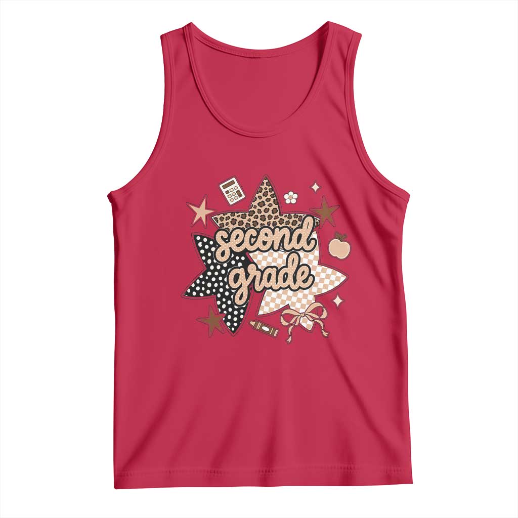 Second Grade Leopard Checkered Star Coquette Tank Top Cute 2nd Grade Girl Back to School Gift TS02 Red Print Your Wear