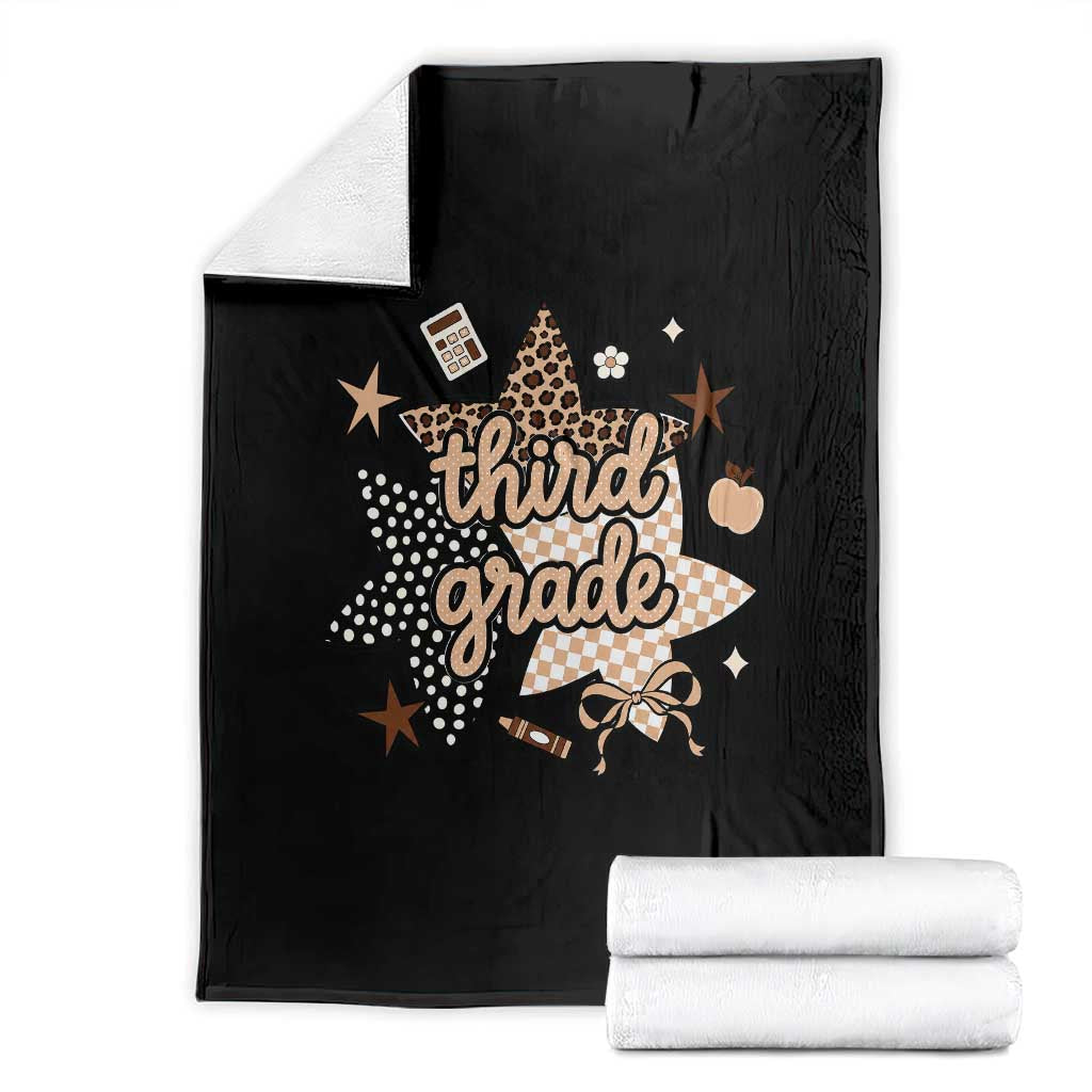 Third Grade Leopard Checkered Star Coquette Throw Blanket Cute 3rd Grade Girl Back to School Gift TS02 Black Print Your Wear