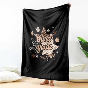 Third Grade Leopard Checkered Star Coquette Throw Blanket Cute 3rd Grade Girl Back to School Gift TS02 Print Your Wear