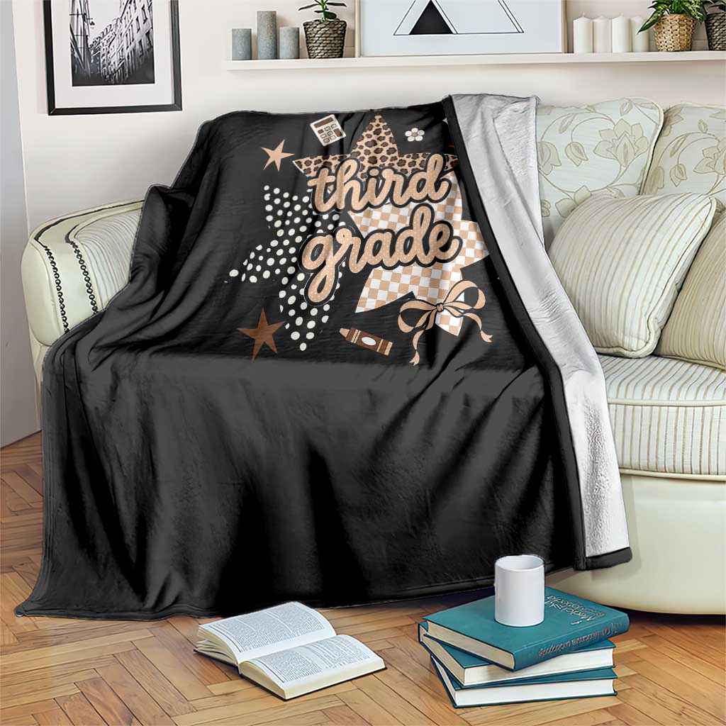 Third Grade Leopard Checkered Star Coquette Throw Blanket Cute 3rd Grade Girl Back to School Gift TS02 Print Your Wear