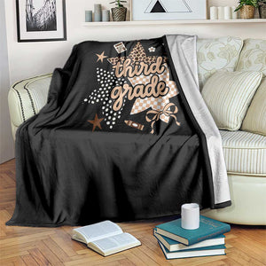 Third Grade Leopard Checkered Star Coquette Throw Blanket Cute 3rd Grade Girl Back to School Gift TS02 Print Your Wear