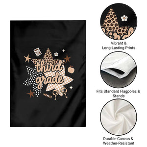 Third Grade Leopard Checkered Star Coquette Garden Flag Cute 3rd Grade Girl Back to School Gift TS02 Print Your Wear