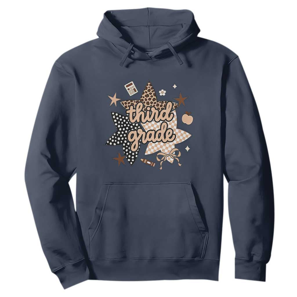 Third Grade Leopard Checkered Star Coquette Hoodie Cute 3rd Grade Girl Back to School Gift TS02 Navy Print Your Wear