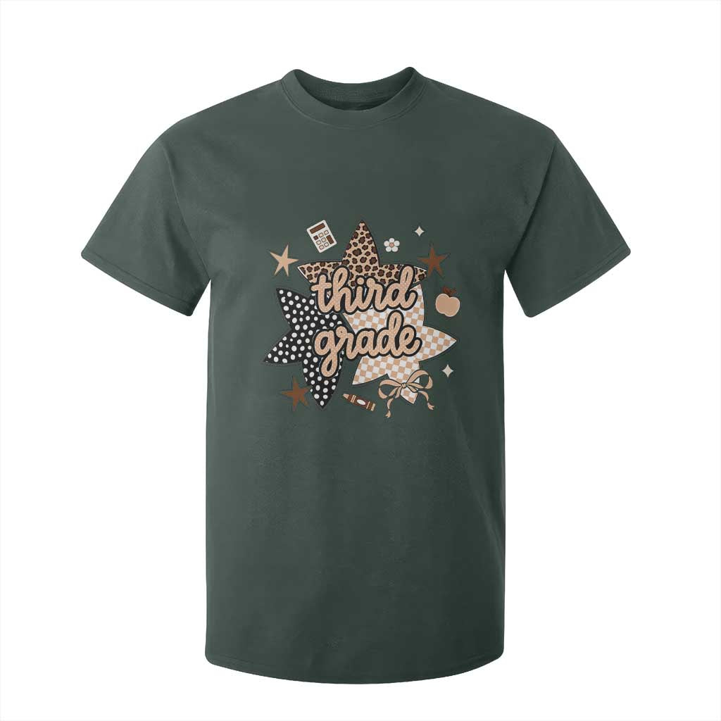 Third Grade Leopard Checkered Star Coquette T Shirt For Kid Cute 3rd Grade Girl Back to School Gift TS02 Dark Forest Green Print Your Wear