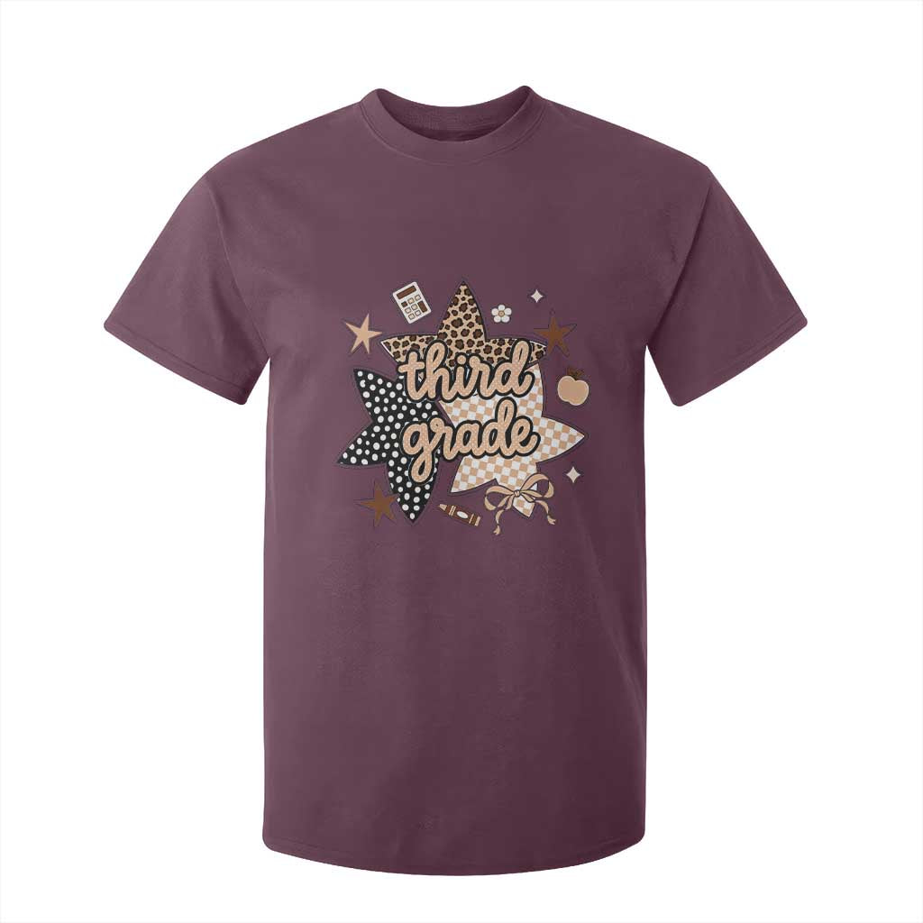 Third Grade Leopard Checkered Star Coquette T Shirt For Kid Cute 3rd Grade Girl Back to School Gift TS02 Maroon Print Your Wear