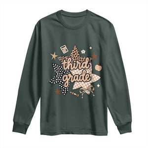 Third Grade Leopard Checkered Star Coquette Long Sleeve Shirt Cute 3rd Grade Girl Back to School Gift TS02 Dark Forest Green Print Your Wear