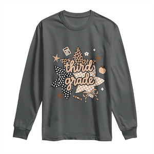 Third Grade Leopard Checkered Star Coquette Long Sleeve Shirt Cute 3rd Grade Girl Back to School Gift TS02 Dark Heather Print Your Wear