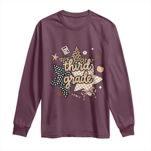 Third Grade Leopard Checkered Star Coquette Long Sleeve Shirt Cute 3rd Grade Girl Back to School Gift TS02 Maroon Print Your Wear
