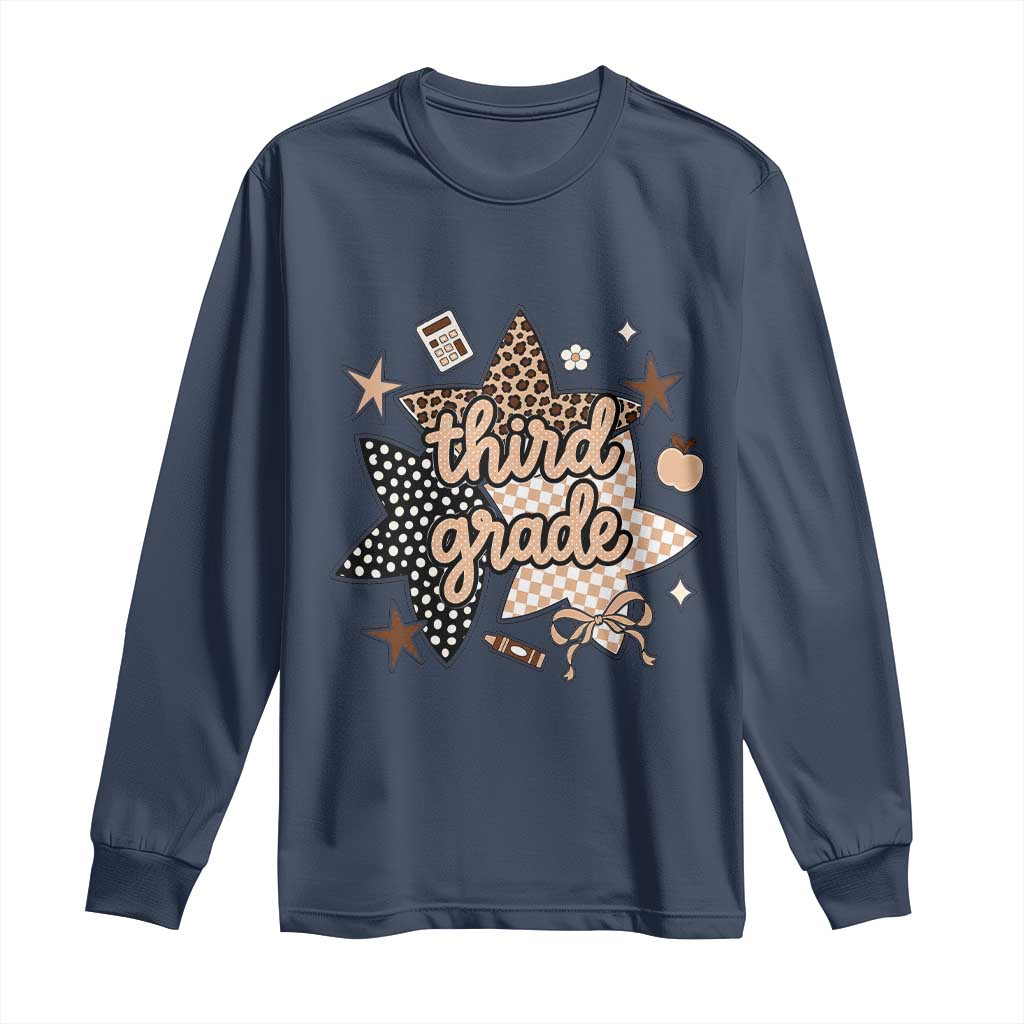 Third Grade Leopard Checkered Star Coquette Long Sleeve Shirt Cute 3rd Grade Girl Back to School Gift TS02 Navy Print Your Wear