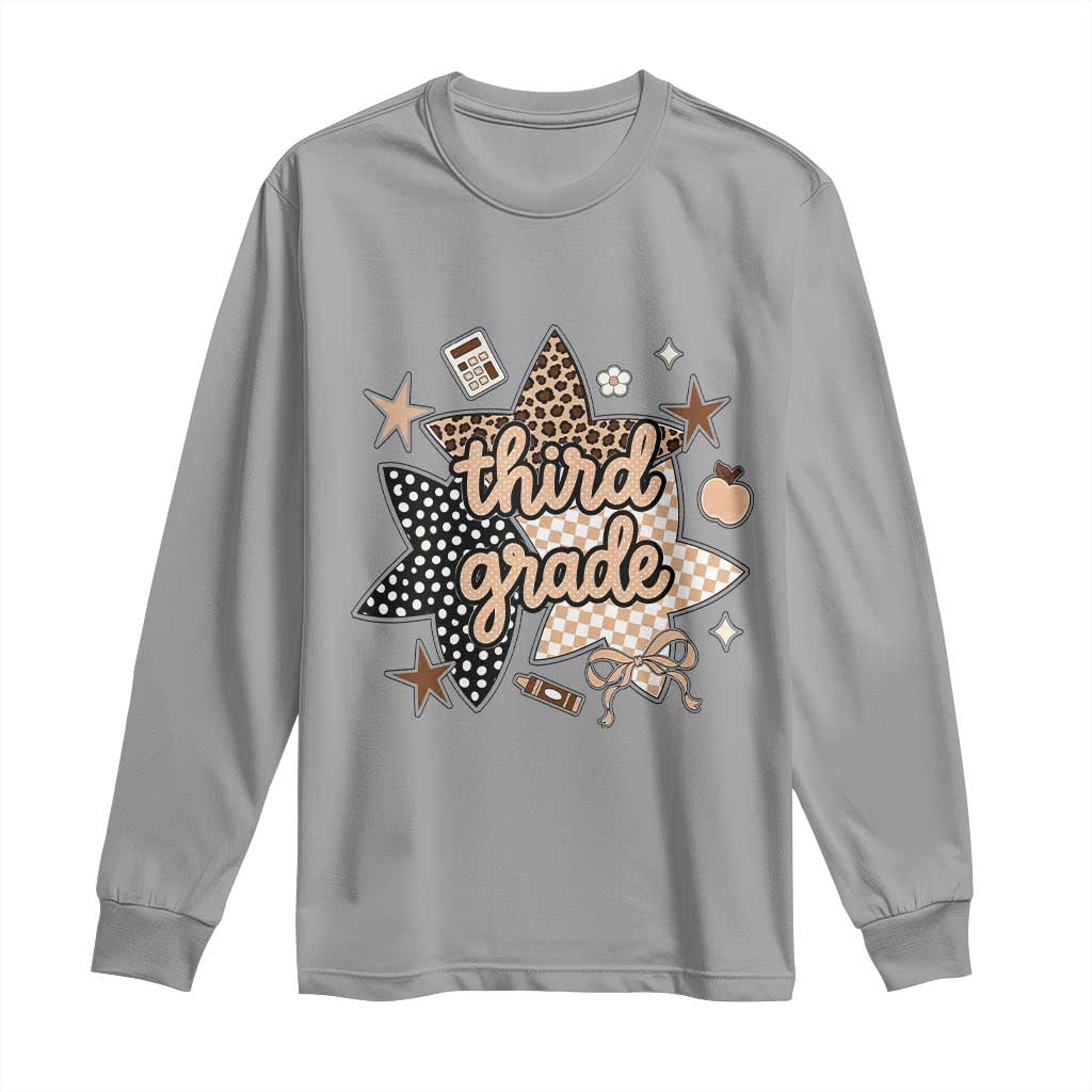 Third Grade Leopard Checkered Star Coquette Long Sleeve Shirt Cute 3rd Grade Girl Back to School Gift TS02 Sport Gray Print Your Wear