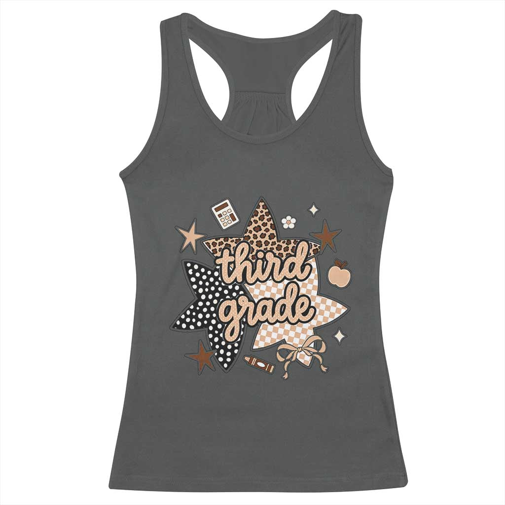 Third Grade Leopard Checkered Star Coquette Racerback Tank Top Cute 3rd Grade Girl Back to School Gift TS02 Dark Heather Print Your Wear