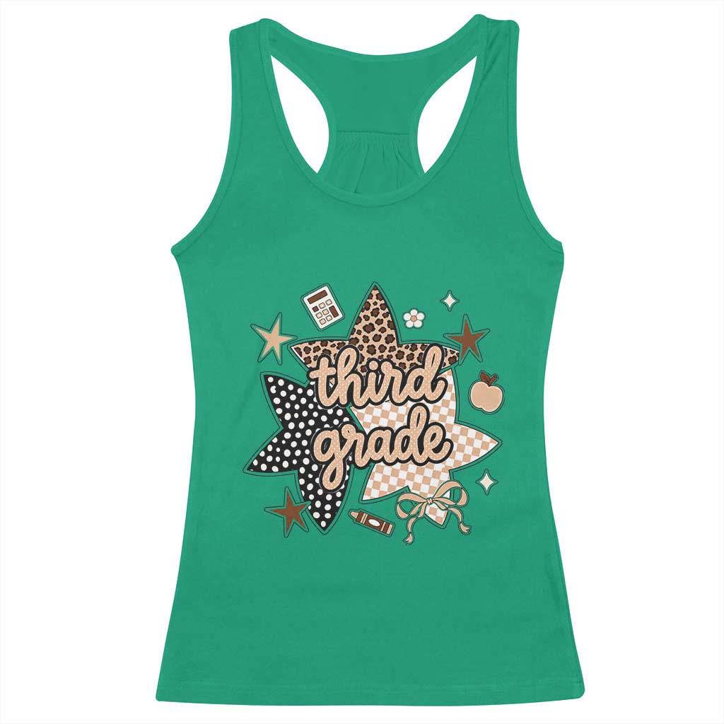 Third Grade Leopard Checkered Star Coquette Racerback Tank Top Cute 3rd Grade Girl Back to School Gift TS02 Irish Green Print Your Wear