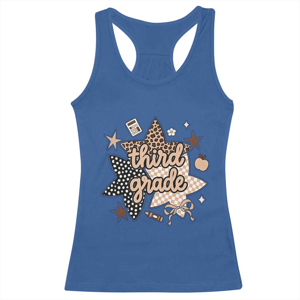 Third Grade Leopard Checkered Star Coquette Racerback Tank Top Cute 3rd Grade Girl Back to School Gift TS02 Royal Blue Print Your Wear