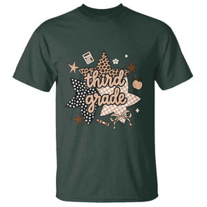 Third Grade Leopard Checkered Star Coquette T Shirt Cute 3rd Grade Girl Back to School Gift TS02 Dark Forest Green Print Your Wear