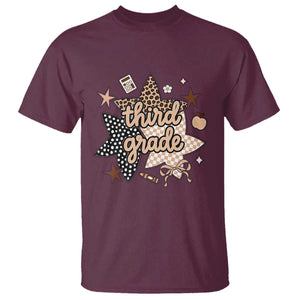 Third Grade Leopard Checkered Star Coquette T Shirt Cute 3rd Grade Girl Back to School Gift TS02 Maroon Print Your Wear