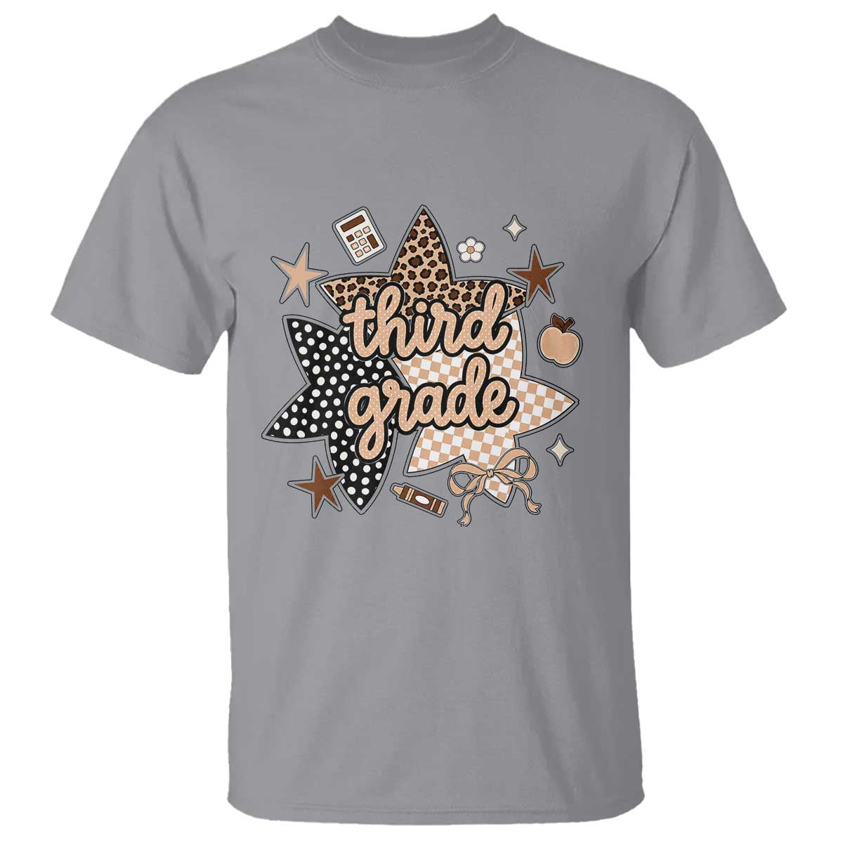 Third Grade Leopard Checkered Star Coquette T Shirt Cute 3rd Grade Girl Back to School Gift TS02 Sport Gray Print Your Wear
