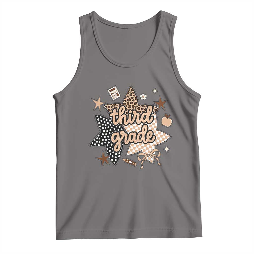 Third Grade Leopard Checkered Star Coquette Tank Top Cute 3rd Grade Girl Back to School Gift TS02 Deep Heather Print Your Wear