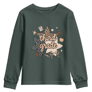 Third Grade Leopard Checkered Star Coquette Youth Sweatshirt Cute 3rd Grade Girl Back to School Gift TS02 Dark Forest Green Print Your Wear