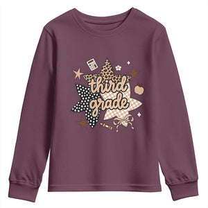 Third Grade Leopard Checkered Star Coquette Youth Sweatshirt Cute 3rd Grade Girl Back to School Gift TS02 Maroon Print Your Wear