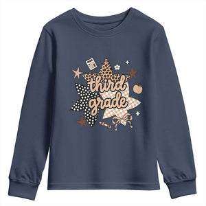 Third Grade Leopard Checkered Star Coquette Youth Sweatshirt Cute 3rd Grade Girl Back to School Gift TS02 Navy Print Your Wear