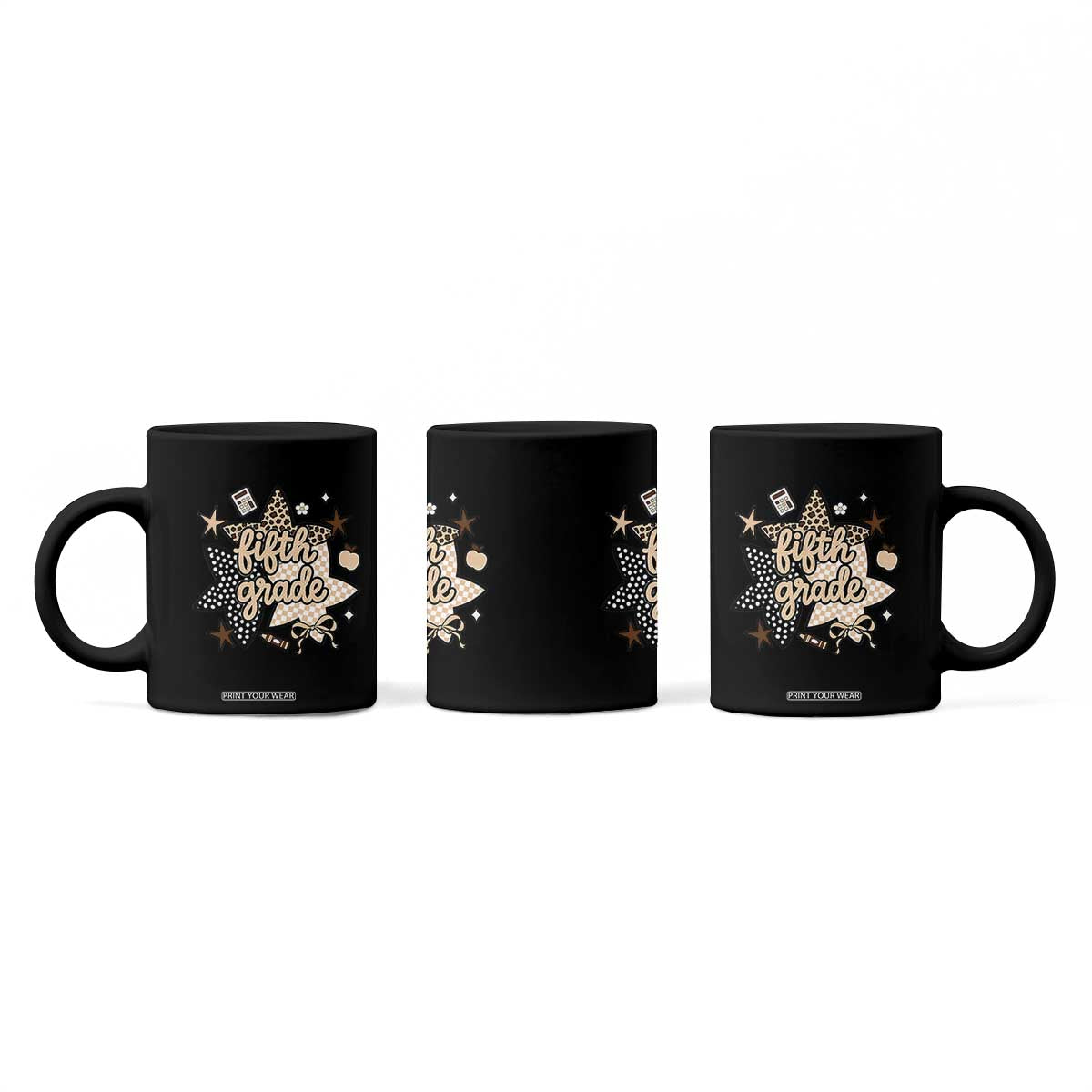 Fifth Grade Leopard Checkered Star Coquette Coffee Mug Cute 5th Grade Girl Back to School Gift TS02 Print Your Wear