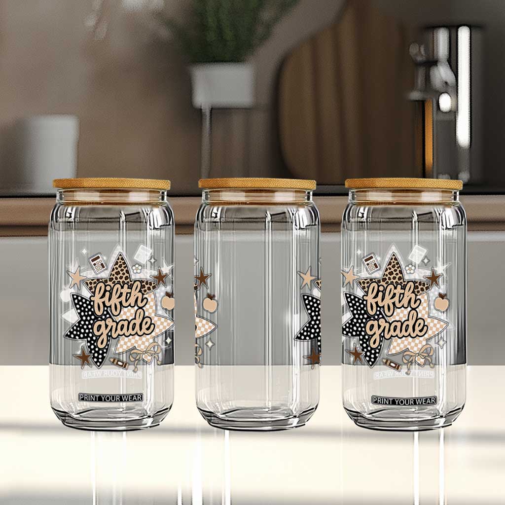 Fifth Grade Leopard Checkered Star Coquette Glass Can Cute 5th Grade Girl Back to School Gift TS02 Print Your Wear