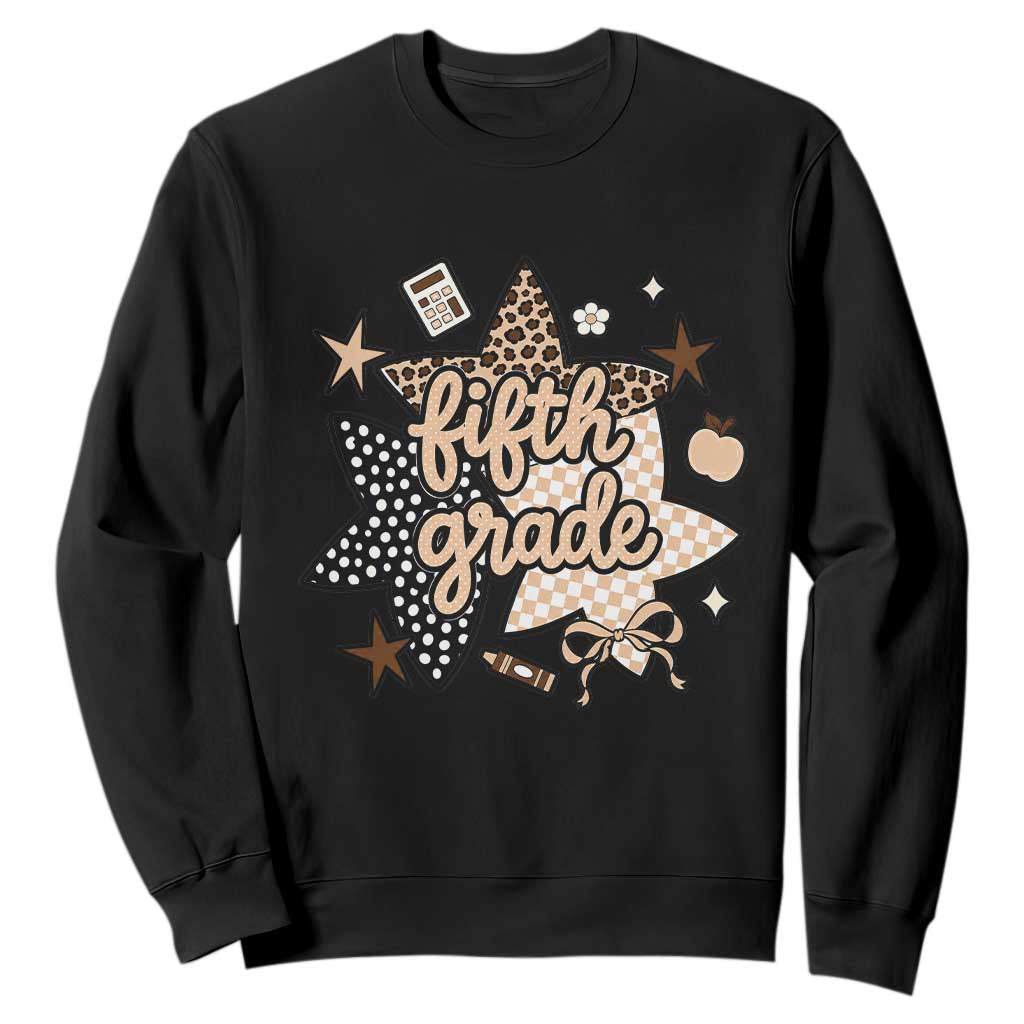 Fifth Grade Leopard Checkered Star Coquette Sweatshirt Cute 5th Grade Girl Back to School Gift TS02 Black Print Your Wear
