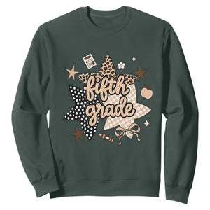 Fifth Grade Leopard Checkered Star Coquette Sweatshirt Cute 5th Grade Girl Back to School Gift TS02 Dark Forest Green Print Your Wear