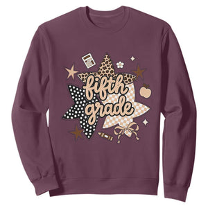 Fifth Grade Leopard Checkered Star Coquette Sweatshirt Cute 5th Grade Girl Back to School Gift TS02 Maroon Print Your Wear