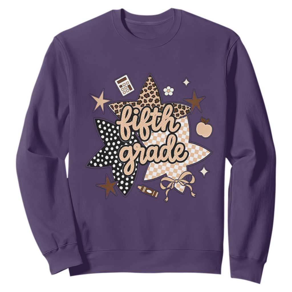 Fifth Grade Leopard Checkered Star Coquette Sweatshirt Cute 5th Grade Girl Back to School Gift TS02 Purple Print Your Wear